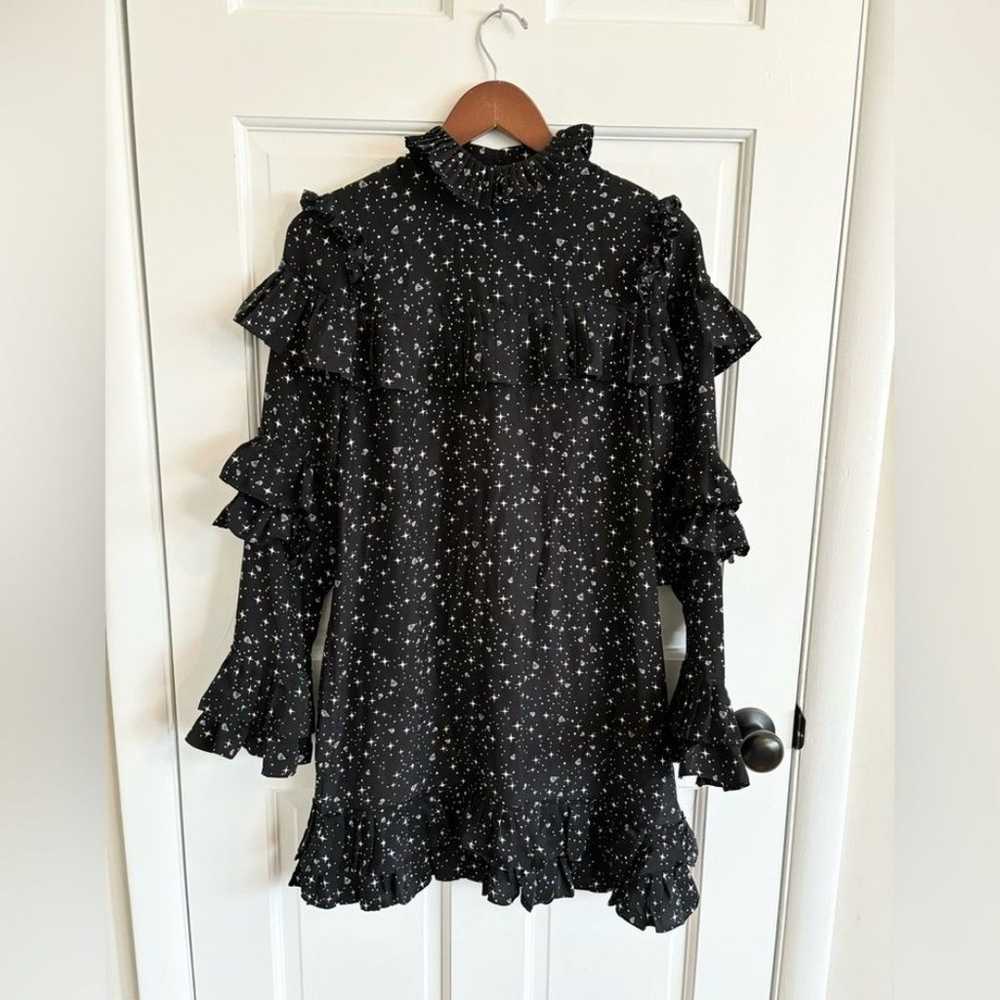 Frame black silk tiered starry ruffled mini dress… - image 4