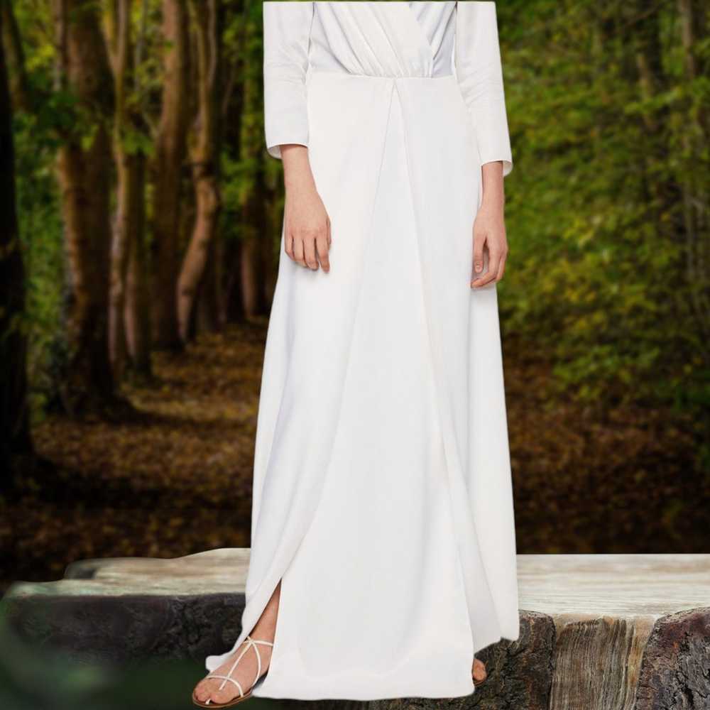 NWOT Mango Long Sleeve Wrap Pleated Maxi Dress Iv… - image 4