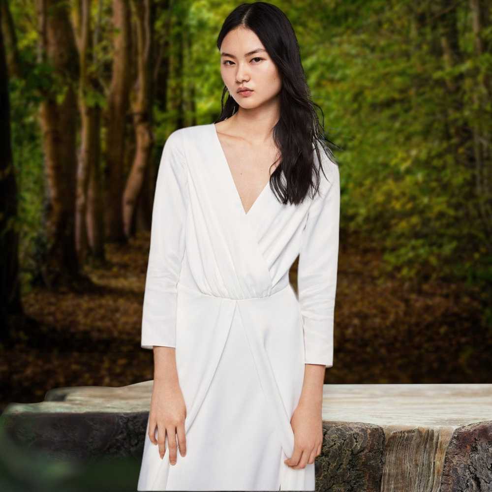 NWOT Mango Long Sleeve Wrap Pleated Maxi Dress Iv… - image 5