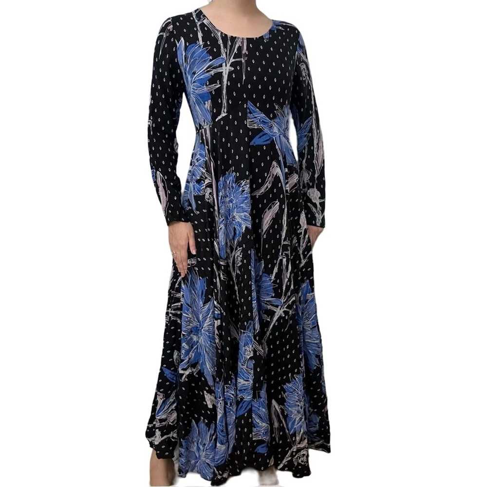 Free People Dress Maxi Long Sleeve Black Floral B… - image 1