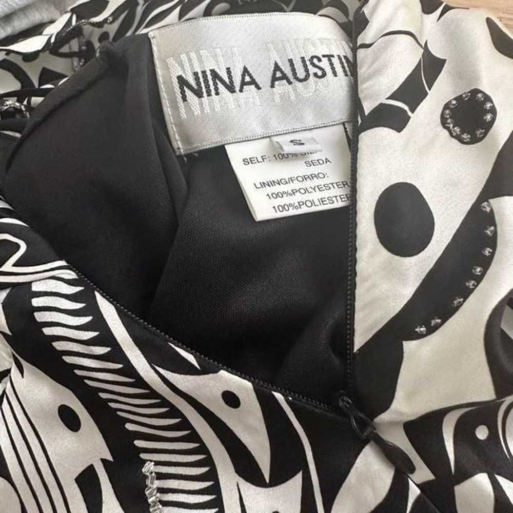 Nina Austin Black White Geometric Print Silk Midi… - image 11