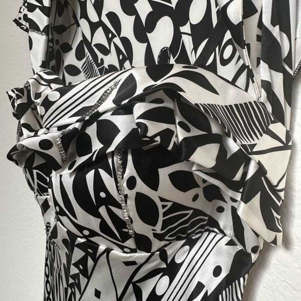 Nina Austin Black White Geometric Print Silk Midi… - image 8