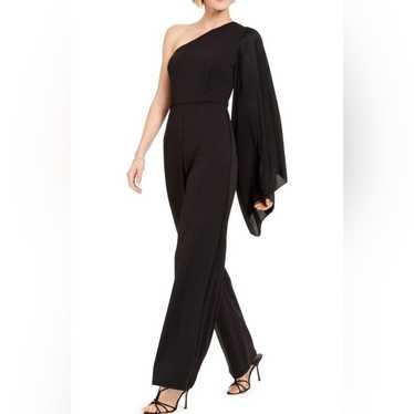 One-shoulder black jumpsuit by Adrianna Papell