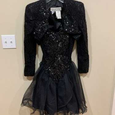 Vintage Lillie Rubin Black Sequin Tulle Dress 4 - image 1