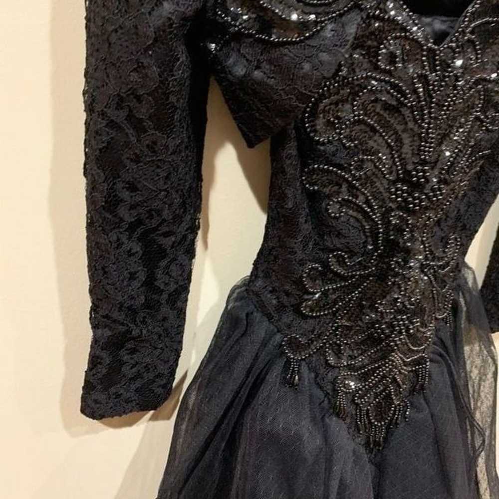 Vintage Lillie Rubin Black Sequin Tulle Dress 4 - image 3