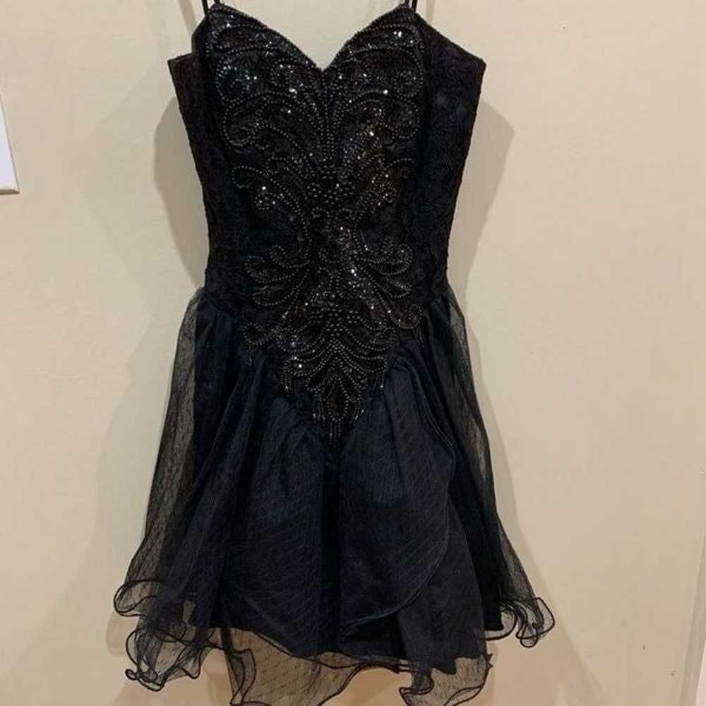 Vintage Lillie Rubin Black Sequin Tulle Dress 4 - image 5