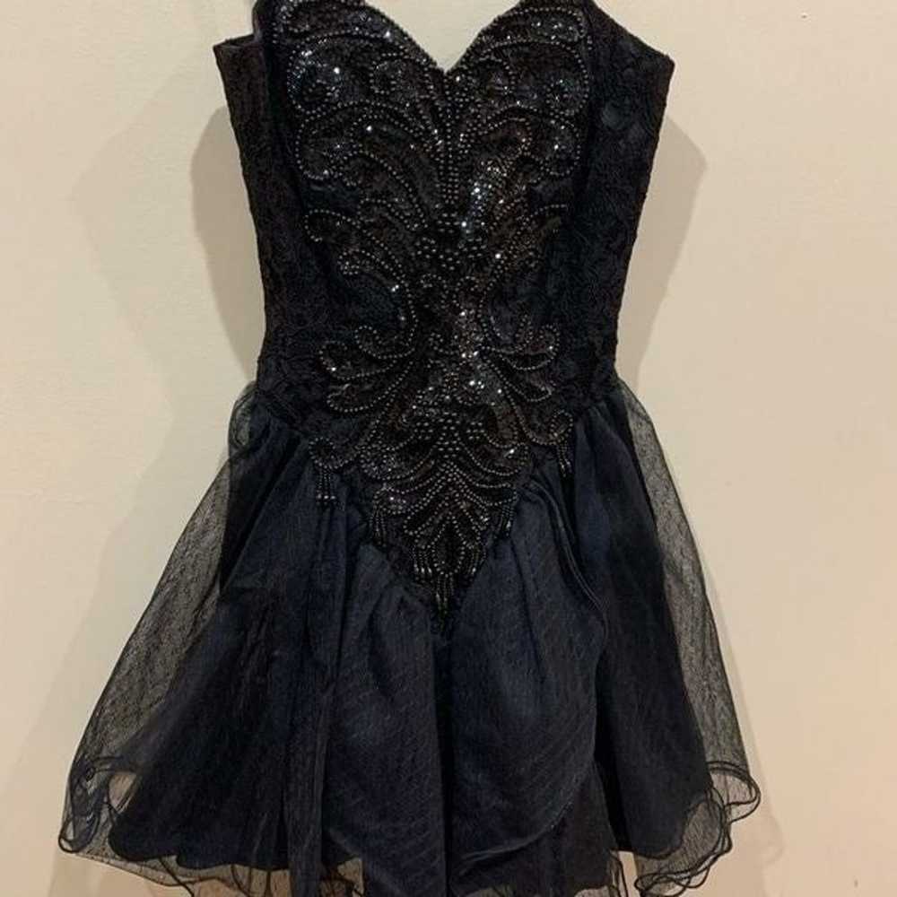 Vintage Lillie Rubin Black Sequin Tulle Dress 4 - image 6