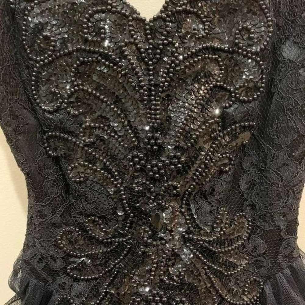 Vintage Lillie Rubin Black Sequin Tulle Dress 4 - image 7