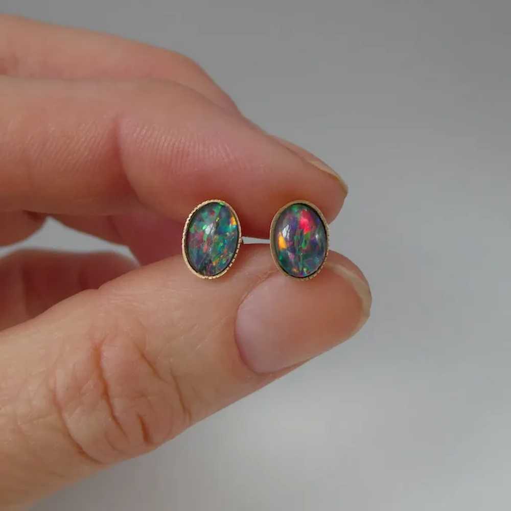 Vintage 9ct Yellow Gold Vibrant Opal Triplet Stud… - image 10