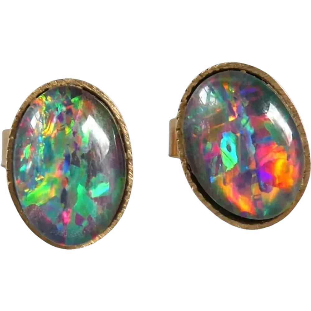 Vintage 9ct Yellow Gold Vibrant Opal Triplet Stud… - image 1