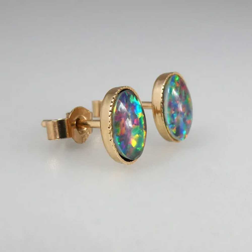 Vintage 9ct Yellow Gold Vibrant Opal Triplet Stud… - image 3