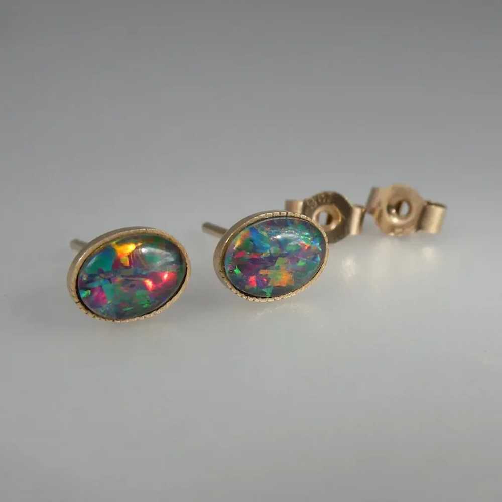 Vintage 9ct Yellow Gold Vibrant Opal Triplet Stud… - image 7