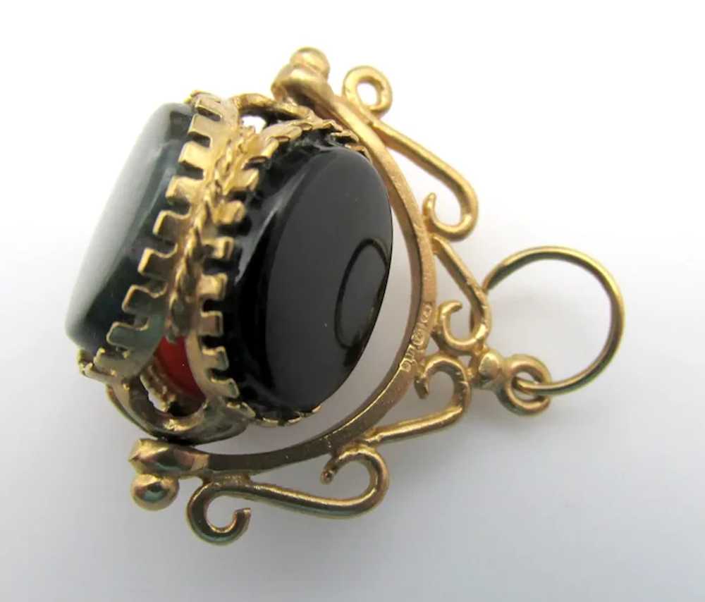 Antique 9k Gold Triple Onyx, Bloodstone and Carne… - image 2