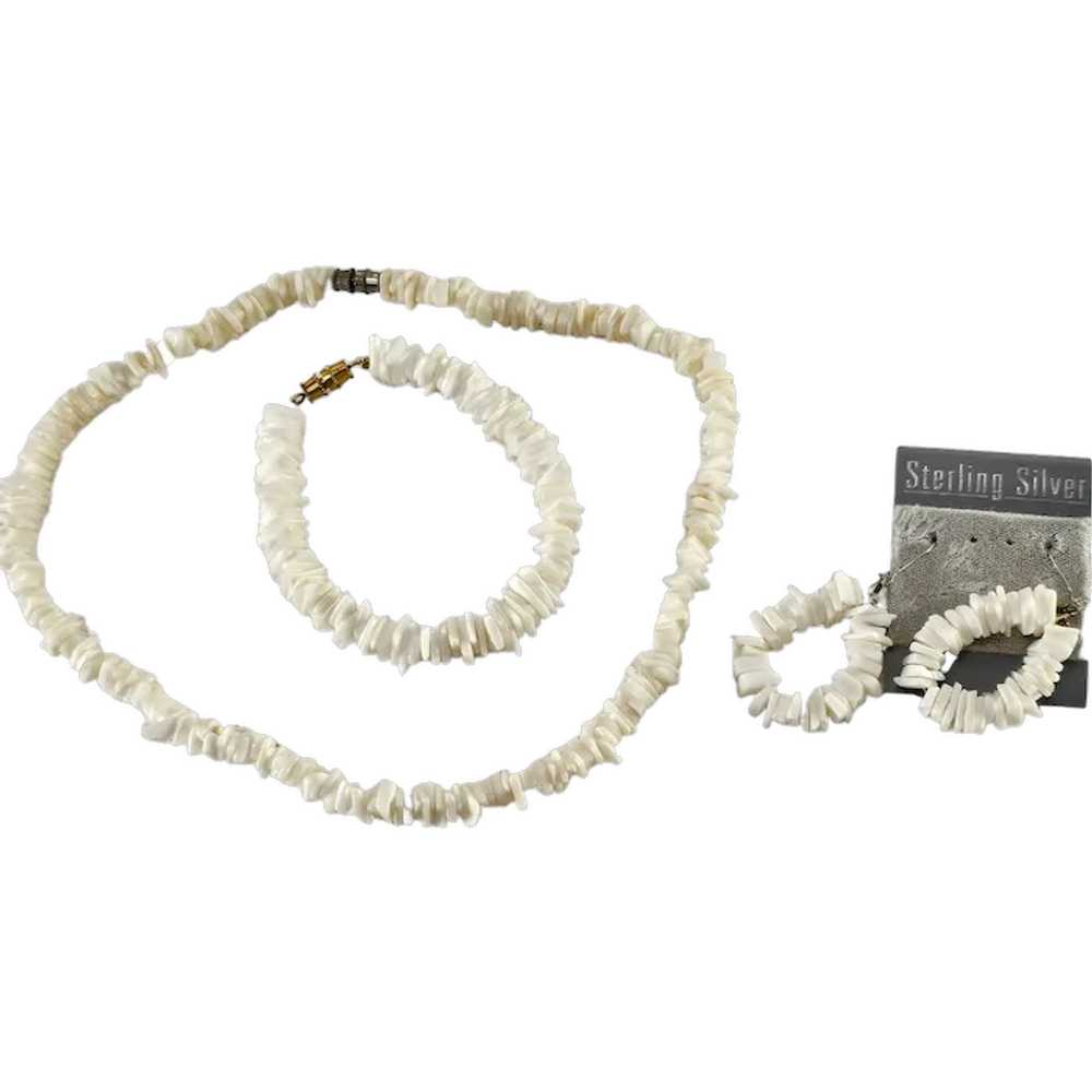 Vintage Puka Shell Necklace & Bracelet Earring Se… - image 1