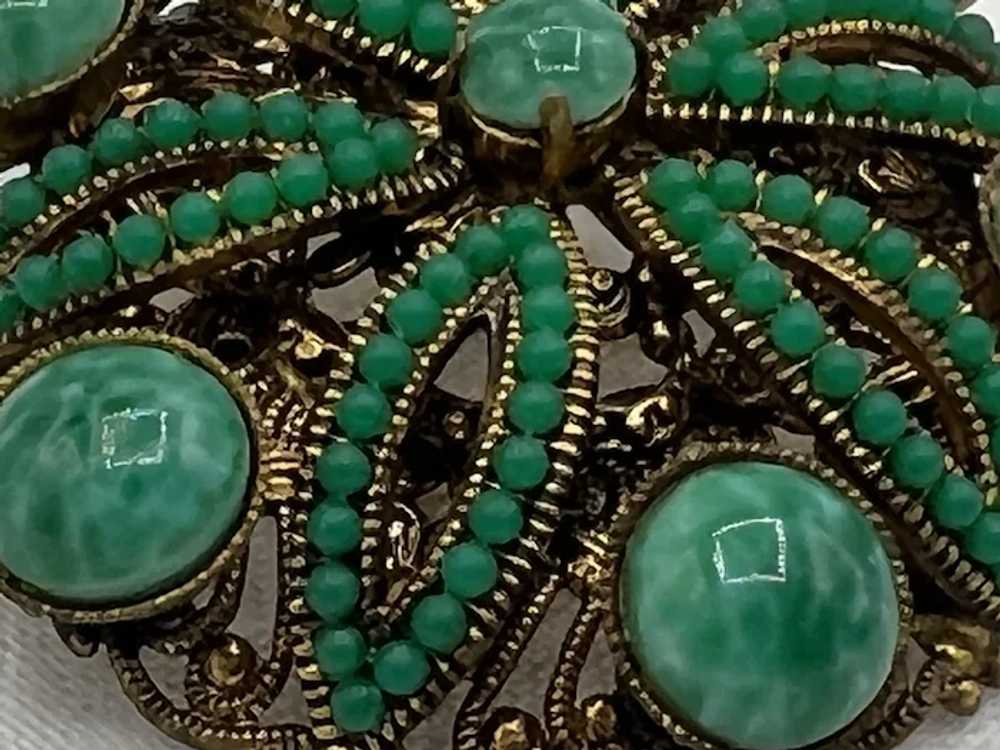 West Germany Round Filigree and Green Stone Brooc… - image 5