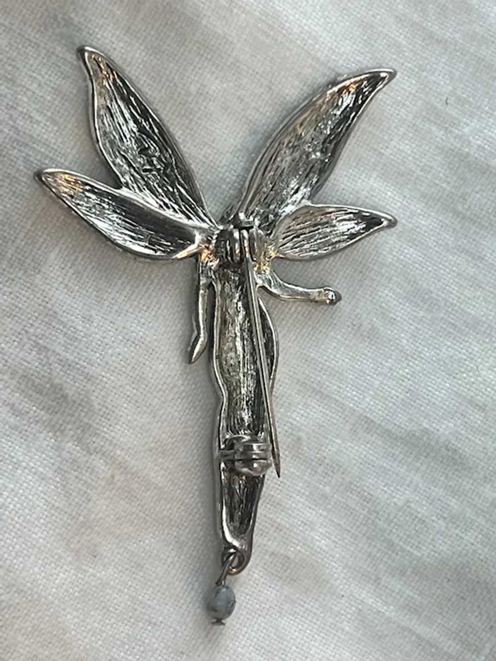 Signed Liz Claiborne Silver Tone Fairy Brooch - 3… - image 6