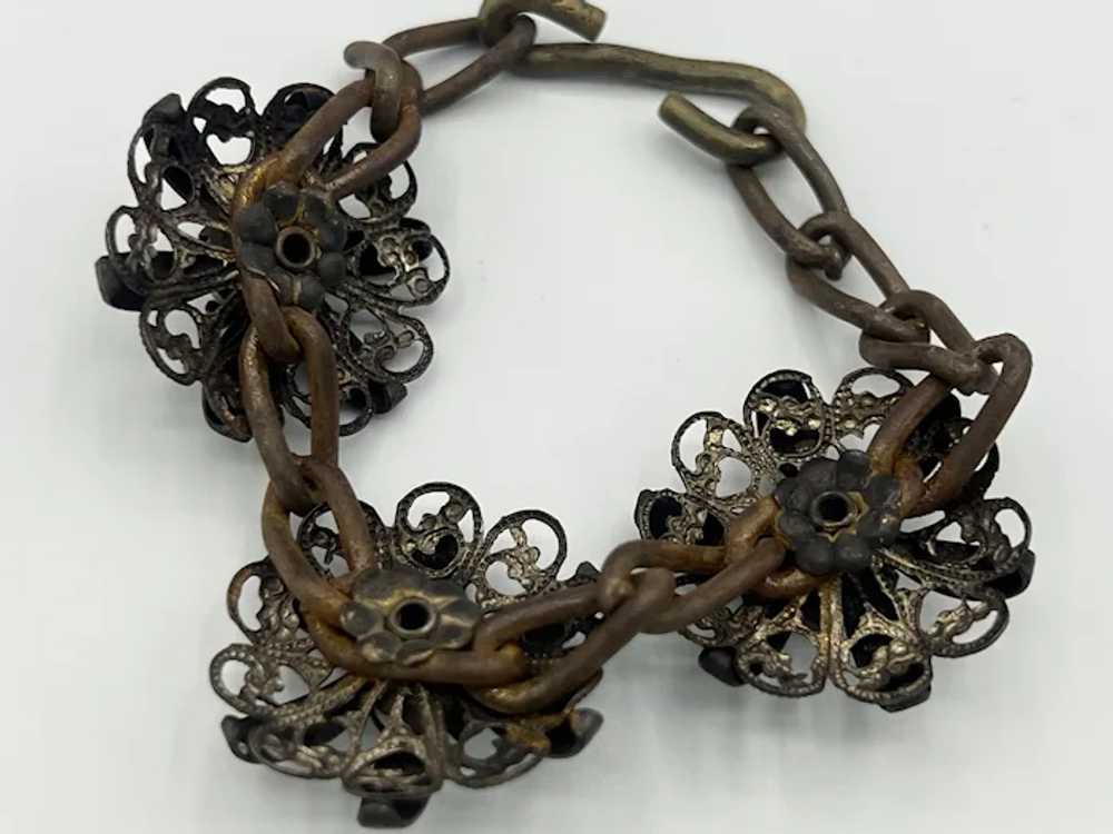 Pre-War Brass Color Chain with Filigree & Simulat… - image 4