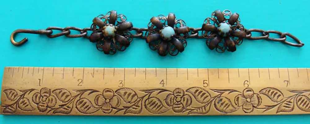 Pre-War Brass Color Chain with Filigree & Simulat… - image 5