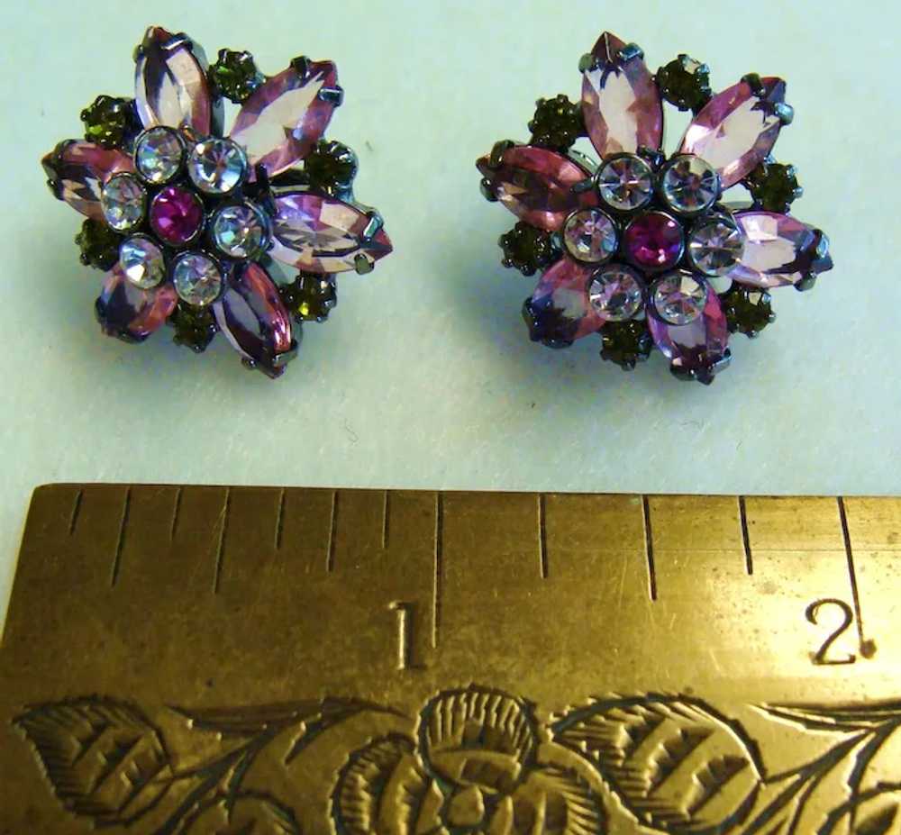 Avon Flower Pink Rhinestone Button Clip on Earrin… - image 4