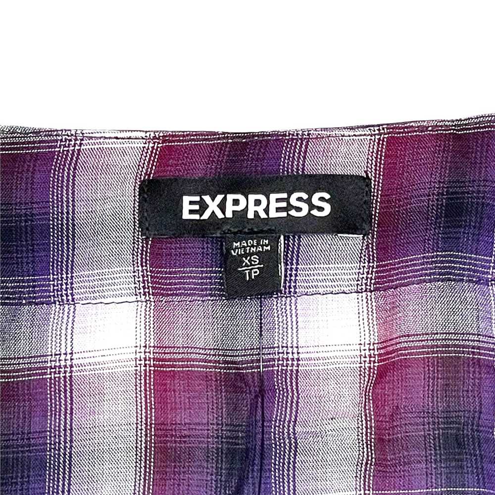 Express Express Purple Plaid Tie Front Kimono Cin… - image 2