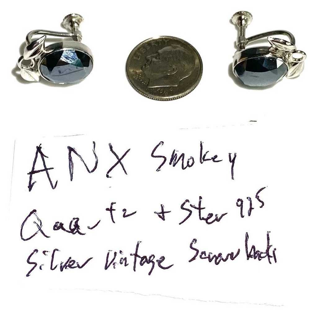 Silver Sterling ANX Vintage Smokey Quartz & Sterl… - image 9