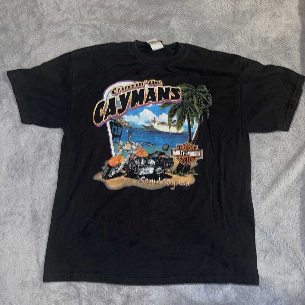 Harley Davidson Hanes Beefy Caymans Graphic Tshir… - image 1