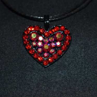 Beautiful Red Jeweled Heart Necklace - image 1