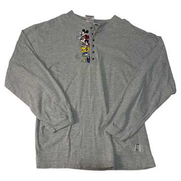 Vintage Disney Henley Shirt Mens Large Gray Long … - image 1