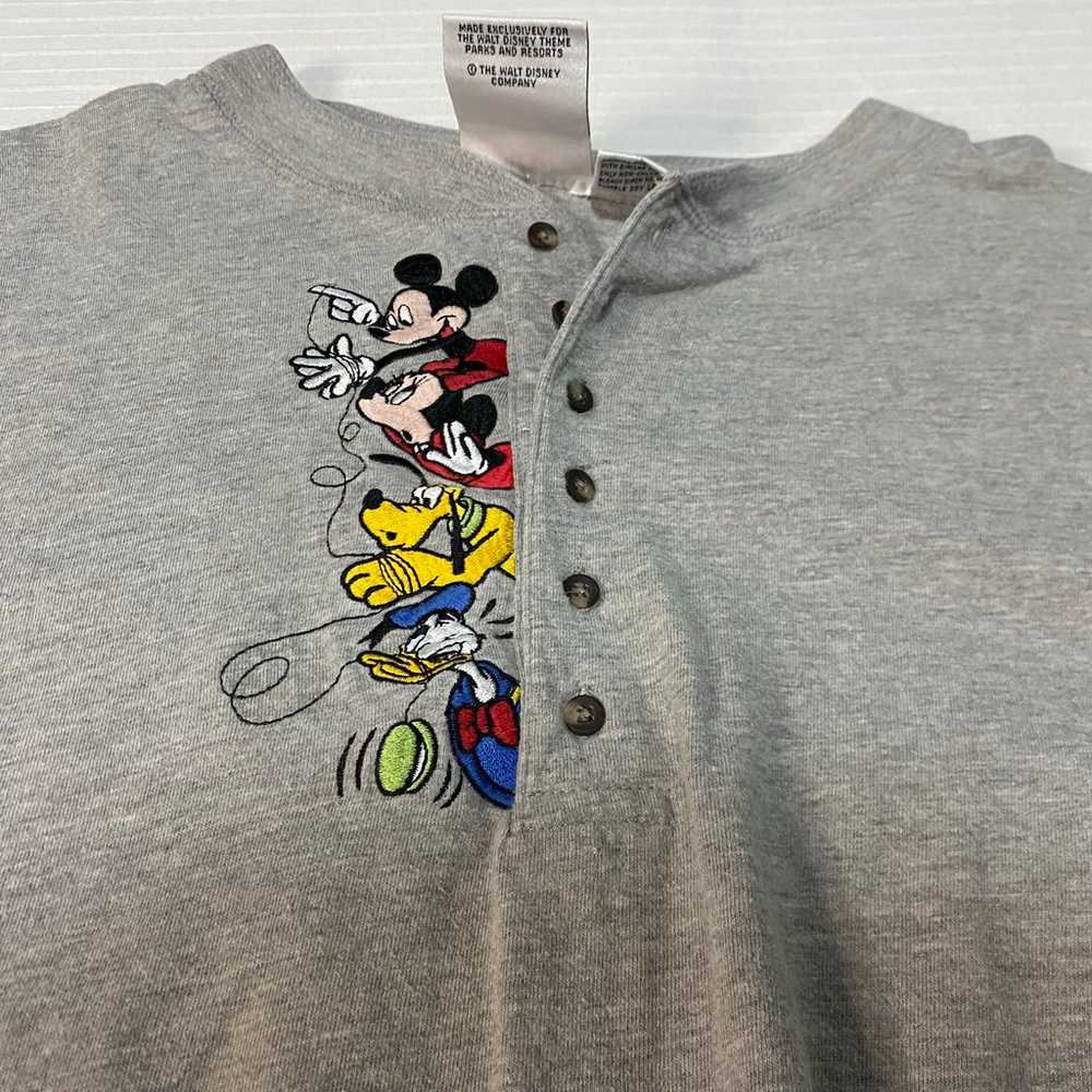 Vintage Disney Henley Shirt Mens Large Gray Long … - image 4
