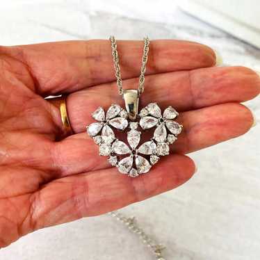 Cubic Zirconia Flowers Heart Shaped Pendant Neckl… - image 1