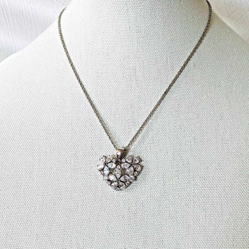 Cubic Zirconia Flowers Heart Shaped Pendant Neckl… - image 2