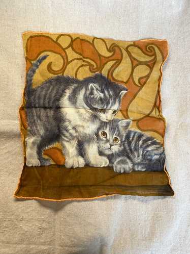 vintage cat handkerchief / 50s kitten hanky