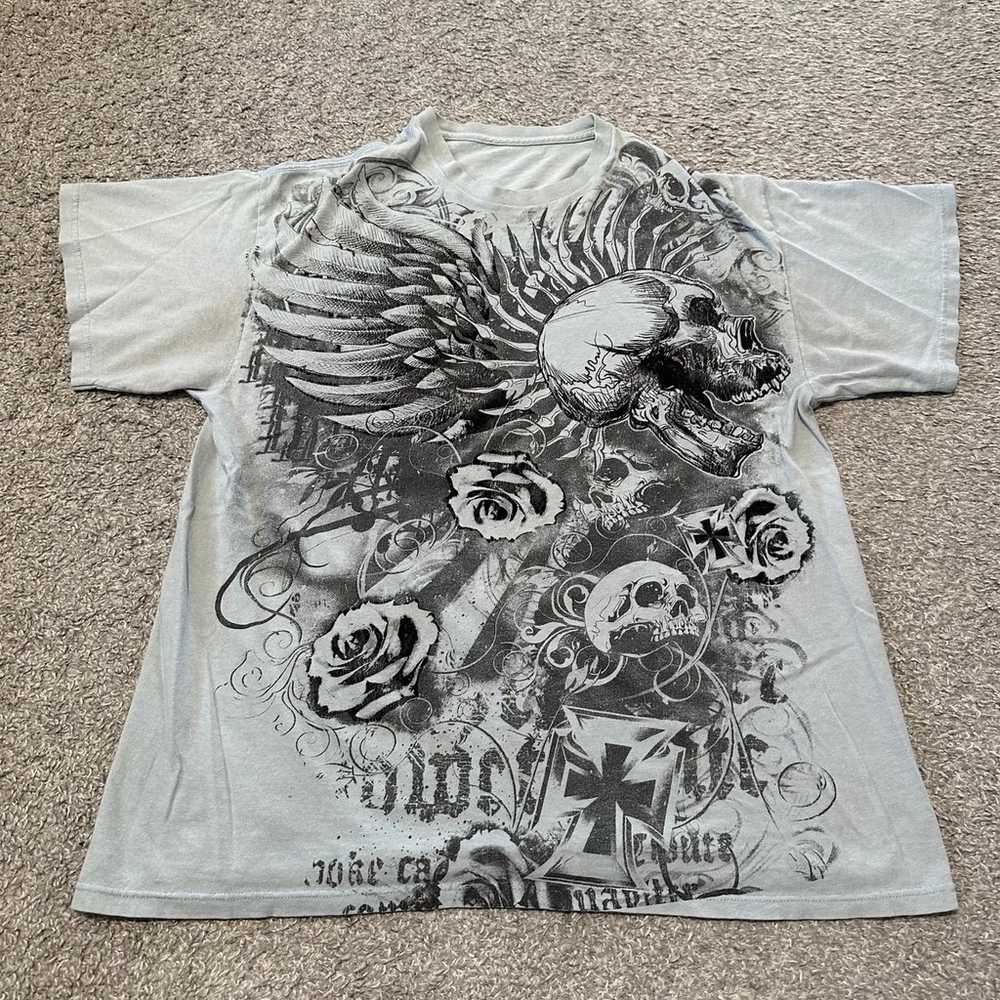 Crazy Y2K Grunge Skull “Affliction Style” T-shirt - image 1
