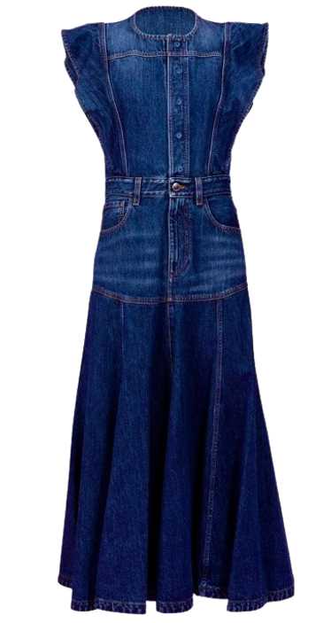Product Details Chloe Ruffled Denim Maxi Dress