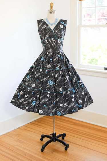 Vintage 1950s Dress - GORGEOUS Pixilated Black Wh… - image 1