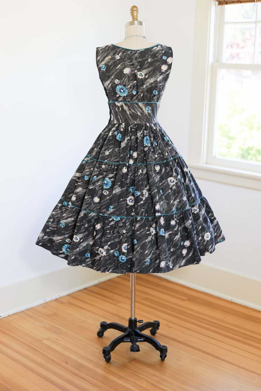 Vintage 1950s Dress - GORGEOUS Pixilated Black Wh… - image 7