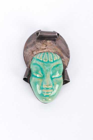 Sterling Chinoiserie Face Brooch