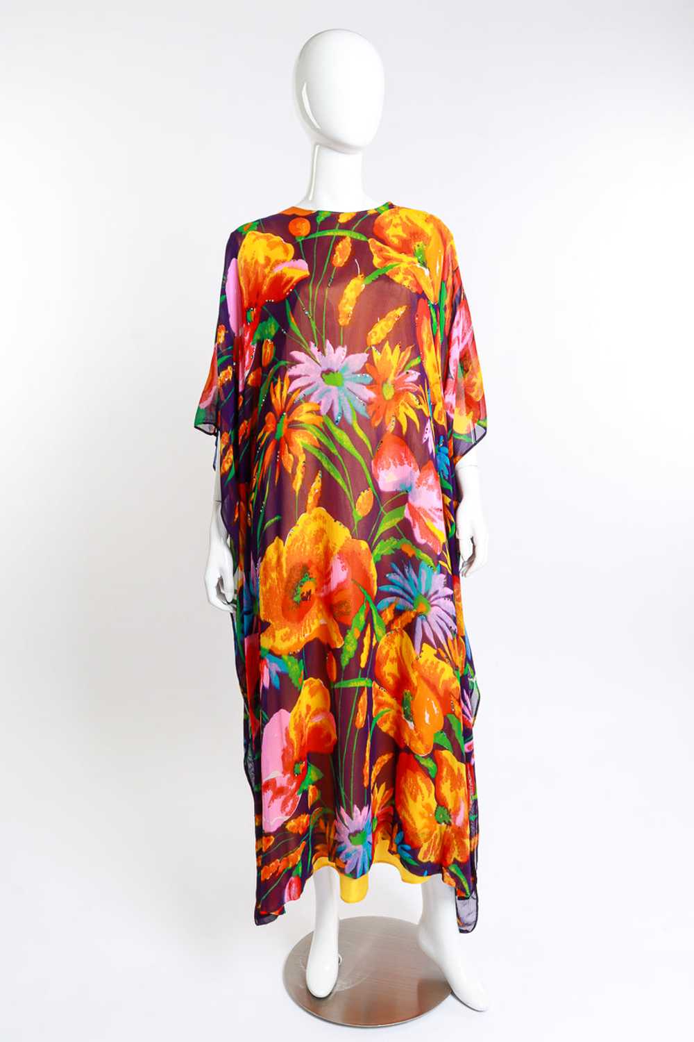 GEORGIE KEYLOUN Floral Chiffon Rhinestone Caftan - image 1