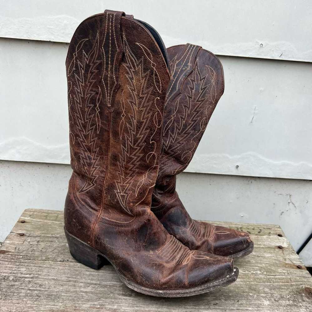 Vintage Cavenders Snip Toe Brown Leather Cowgirl … - image 1