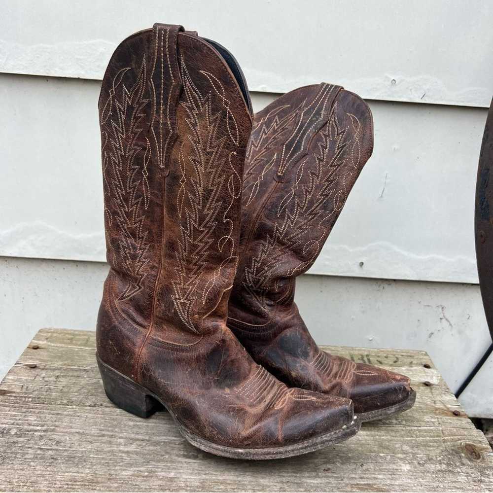 Vintage Cavenders Snip Toe Brown Leather Cowgirl … - image 2