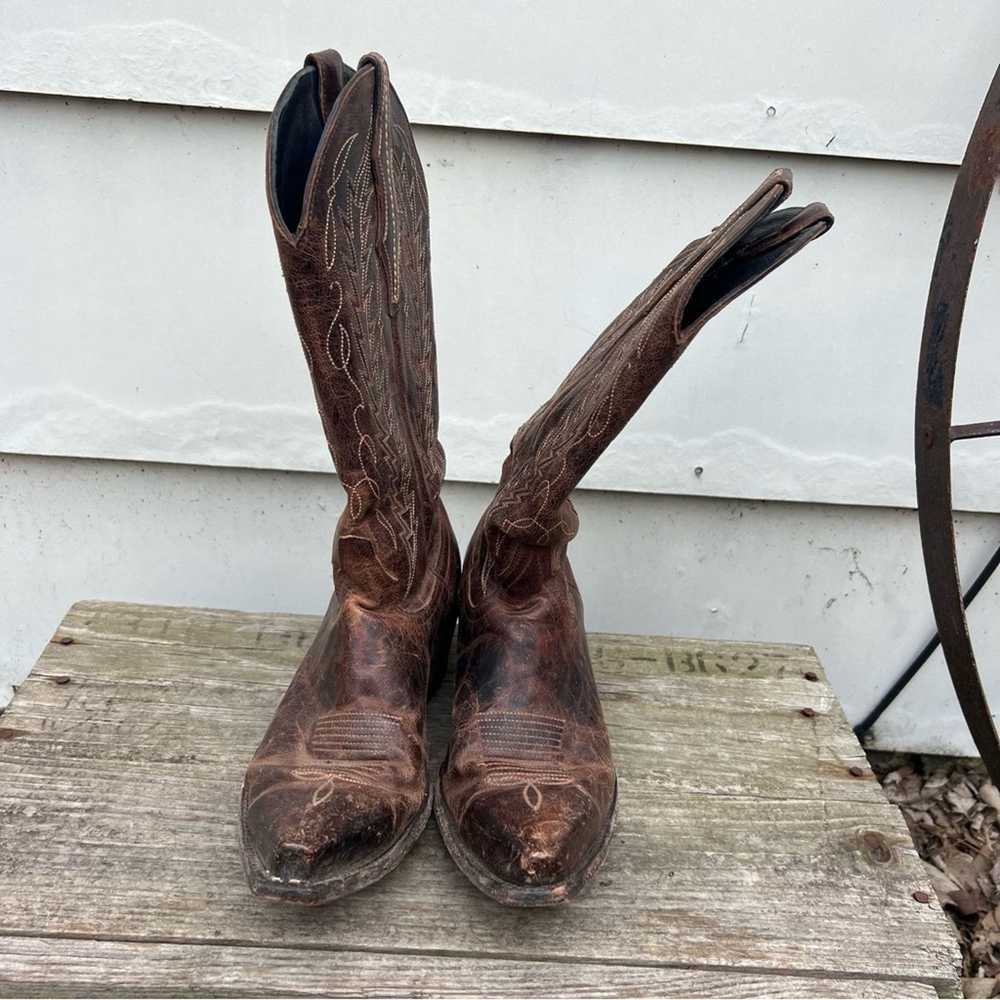 Vintage Cavenders Snip Toe Brown Leather Cowgirl … - image 3