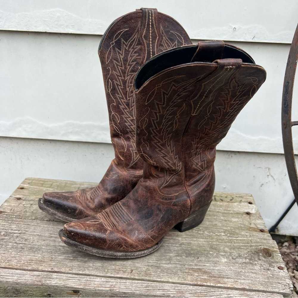 Vintage Cavenders Snip Toe Brown Leather Cowgirl … - image 4