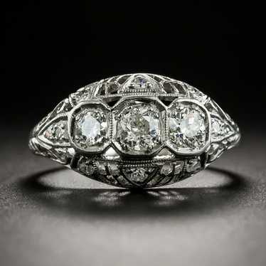 Art Deco Three-Stone Diamond Platinum Ring - image 1