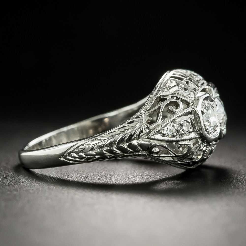 Art Deco Three-Stone Diamond Platinum Ring - image 3