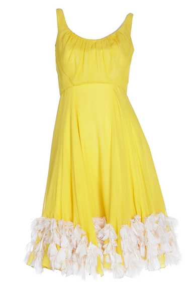 1960s Miss Bergdorf Yellow Silk Chiffon Dress W Si