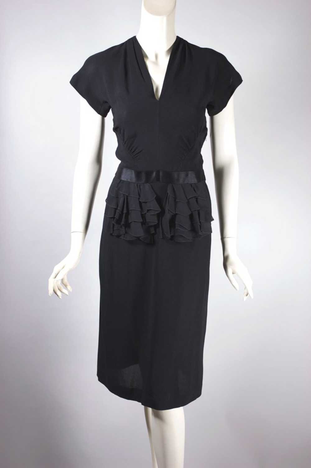 Ruffle peplum 1940s dress black crepe XXS - image 1