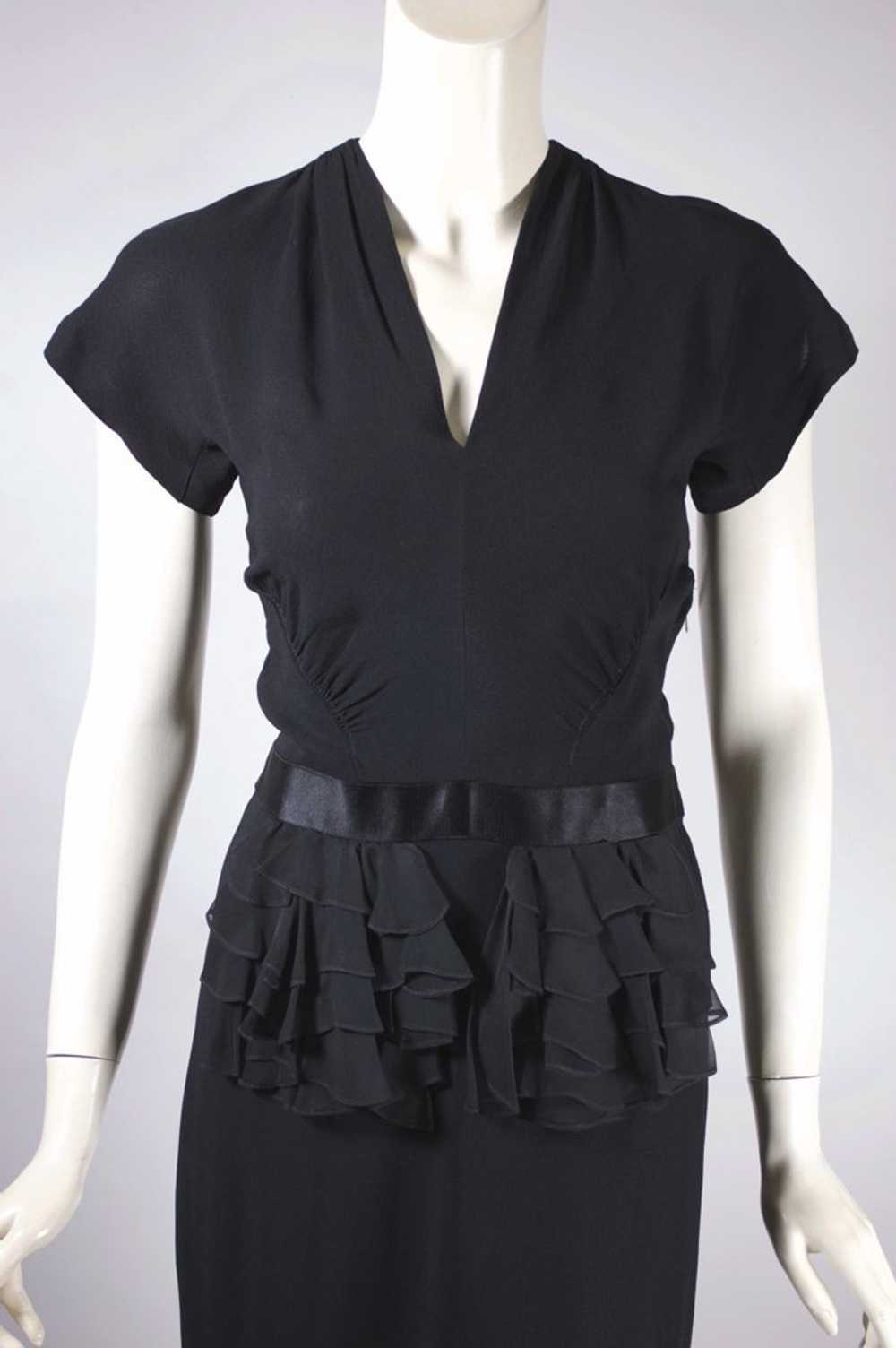 Ruffle peplum 1940s dress black crepe XXS - image 2