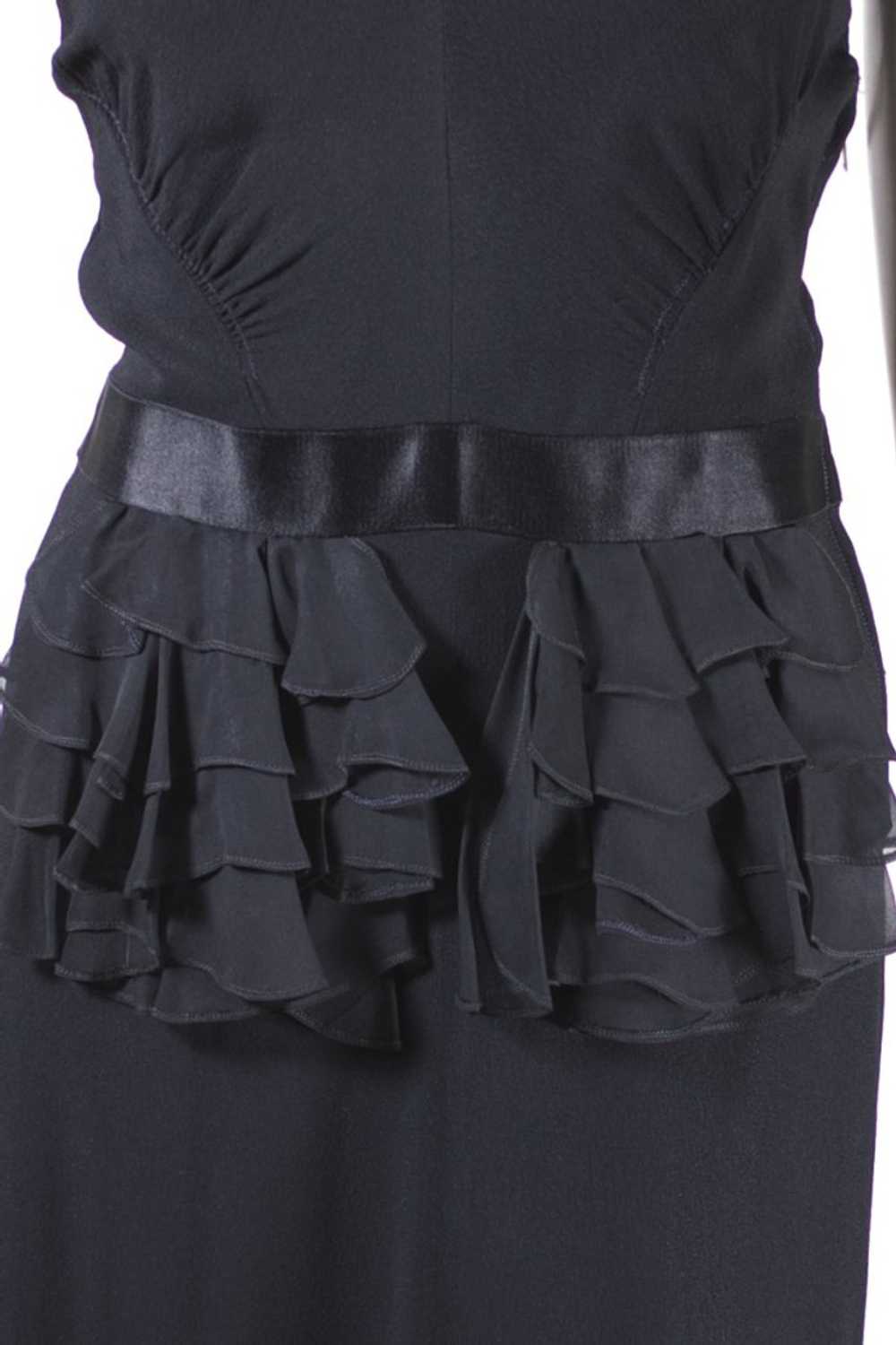 Ruffle peplum 1940s dress black crepe XXS - image 3