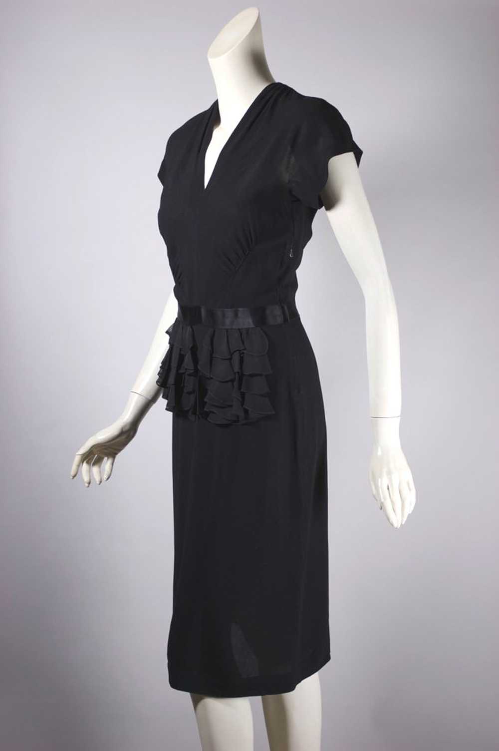 Ruffle peplum 1940s dress black crepe XXS - image 4