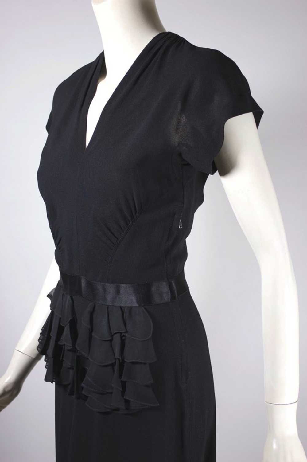 Ruffle peplum 1940s dress black crepe XXS - image 5